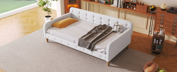English Elm Twin Upholstered Daybed with Pine Frame and Linen Fabric, Button-Tufted High Sideboard, 79" L Beige N709P266225K