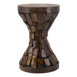 English Elm 11.8x11.8x18.1" Paulownia Wood Sculptural Side Table with Mosaic Hourglass Base W2078P461604
