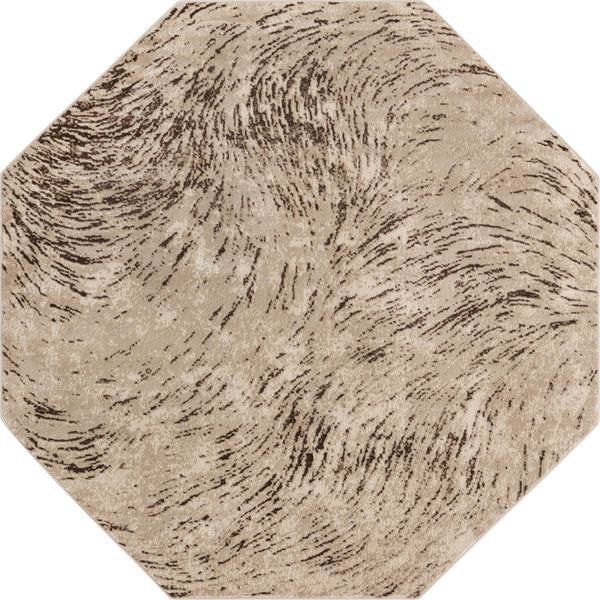 Unique Loom Oasis Wave Machine Made Abstract Rug Brown, Beige/Ivory/Light Brown 7' 0" x 7' 0"