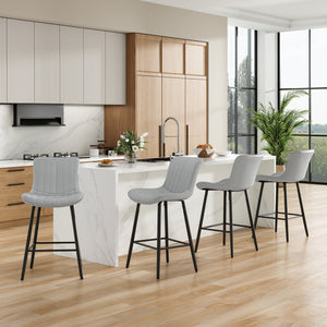 English Elm Counter Stools Set Of 2 - Chic Faux Leather Bar Chairs For Modern Kitchen & Dining, Metal Legs T3623P368360