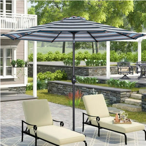 English Elm 9 Ft Striped Outdoor Patio Umbrella with Crank Tilt Aluminum Pole Uv Protection B082P454949