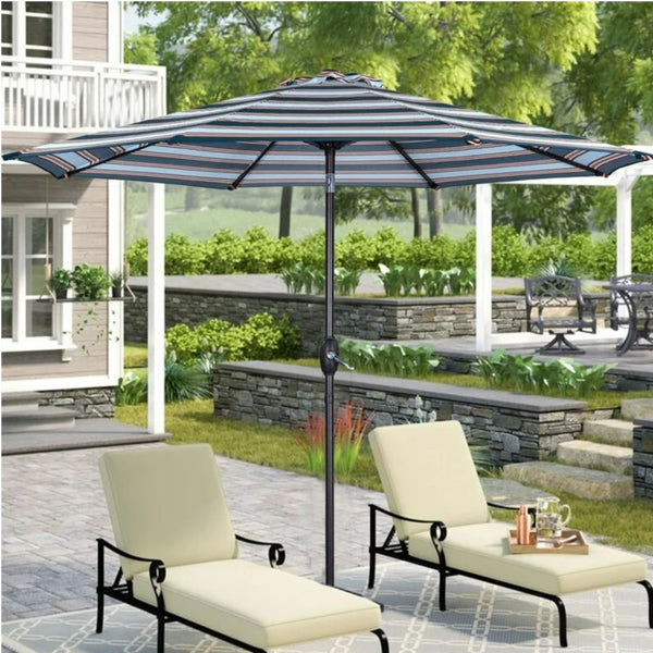 English Elm 9 Ft Striped Outdoor Patio Umbrella with Crank Tilt Aluminum Pole Uv Protection B082P454949