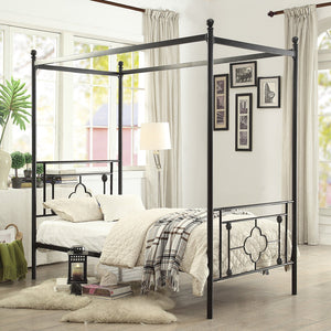 English Elm 1pc Twin Morris Platform Bed with Ball Finials Quatrefoil Metal Frame Modern-Traditional Appeal Black 78.5 L x 20.5 W x 4.25 H B011P207845
