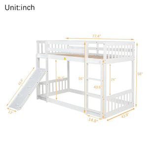 English Elm Twin Over Twin Playhouse Floor Bunk Bed With Climbing Ramp, Safety Guardrails, And White Finish W504S00207-GIGA