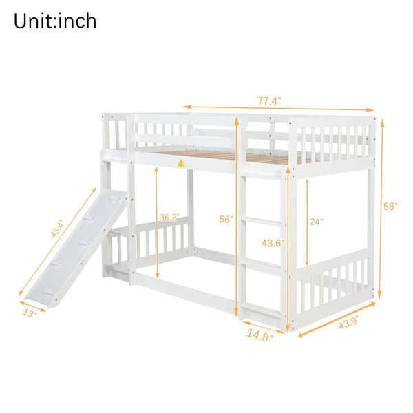 English Elm Twin Over Twin Playhouse Floor Bunk Bed With Climbing Ramp, Safety Guardrails, And White Finish W504S00207-GIGA