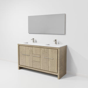 English Elm Rustic Acacia Double Bath Vanity With Cultured Marble Top, Gun Metal Faucets & 55" Mirror Set B2731S01731-GIGA