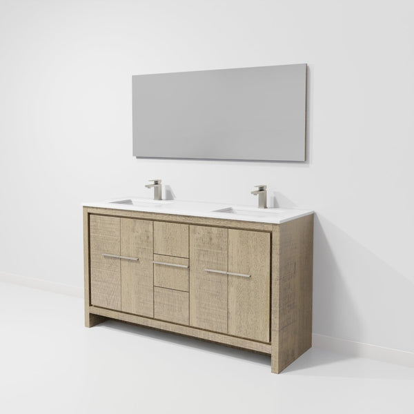 English Elm Rustic Acacia Double Bath Vanity With Cultured Marble Top, Gun Metal Faucets & 55" Mirror Set B2731S01731-GIGA