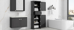 English Elm Tall Bathroom Storage Cabinet - Sleek Freestanding Organizer With Drawer & Adjustable Shelf, Black N725P206890B-GIGA
