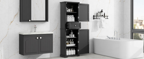 English Elm Tall Bathroom Storage Cabinet - Sleek Freestanding Organizer With Drawer & Adjustable Shelf, Black N725P206890B-GIGA