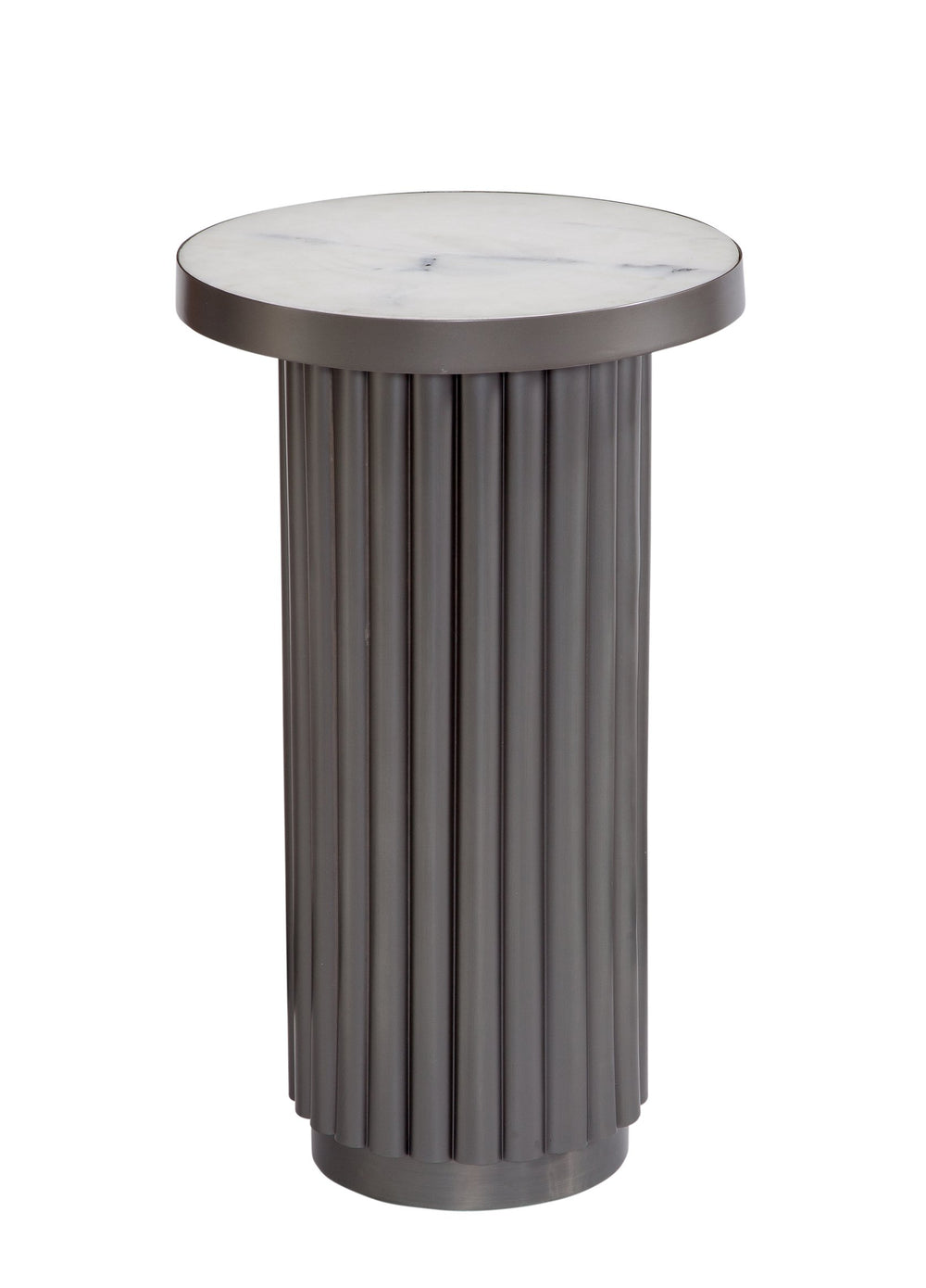 Basset Mirror Dillon Accent Table: Modern Pewter Fluted Base With Solid White Indian Marble Top For Stylish Decor Gray Aluminum,Marble 9127-lr-223
