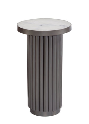 Basset Mirror Dillon Accent Table: Modern Pewter Fluted Base With Solid White Indian Marble Top For Stylish Decor Gray Aluminum,Marble 9127-lr-223