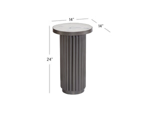 Basset Mirror Dillon Accent Table: Modern Pewter Fluted Base With Solid White Indian Marble Top For Stylish Decor Gray Aluminum,Marble 9127-lr-223