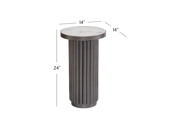 Basset Mirror Dillon Accent Table: Modern Pewter Fluted Base With Solid White Indian Marble Top For Stylish Decor Gray Aluminum,Marble 9127-lr-223