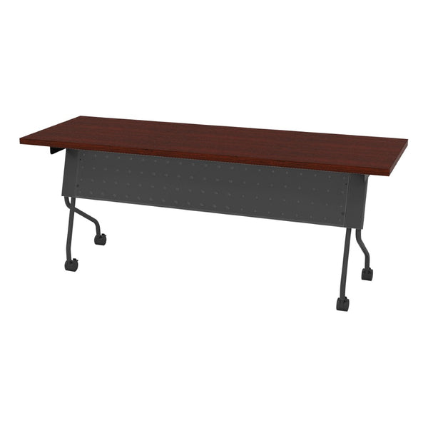 OSP Home Furnishings 6' Nesting Training Table Flip Top Laminate Surface with Locking Casters for Offices Mahogany 84226TM