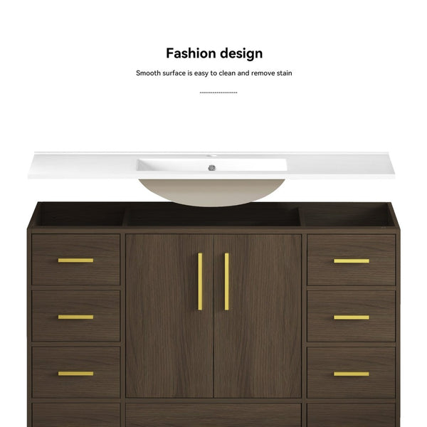 English Elm 48"dark Espresso Bathroom Vanity with 9 Drawers and Soft Close Cabinet Doors Dark Brown W3133S00024