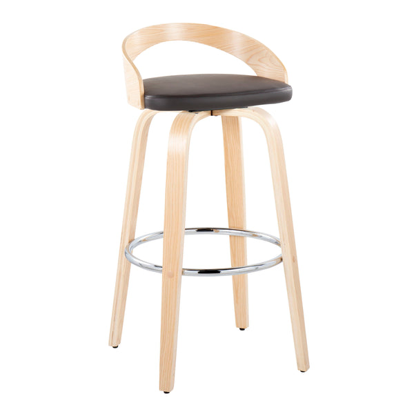 English Elm Grotto 30" Modern Fixed-Height Barstool Set With Swivel, Brown Faux Leather & Natural Wood Legs B202S00595