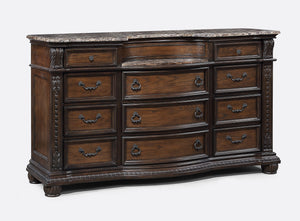 English Elm 1pc Marble Top Five Drawers Tall Chest with Intricate Moldings, Curved Silhouette & Antiqued Hardware Brown,Coffee 71.5 L x 25 W x 42.25 H B2741P366087