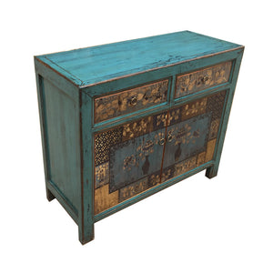 Lilys Painted Cabinet-Antique Indigo Floral Doors With Two Drawers 9128