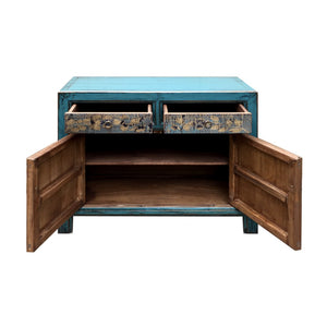 Lilys Painted Cabinet-Antique Indigo Floral Doors With Two Drawers 9128