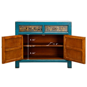 Lilys Painted Cabinet-Antique Indigo Floral Doors With Two Drawers 9128