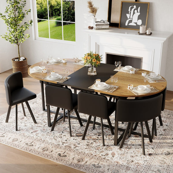 English Elm 9-piece Oval Dining Set Seats Eight with Two-tone Top and Pu Leather Chairs W3875S00105