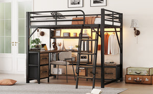 English Elm Full Size Loft Bed With Integrated Desk, Storage Shelves & Wardrobe - Perfect For Small Spaces! W2593S00032