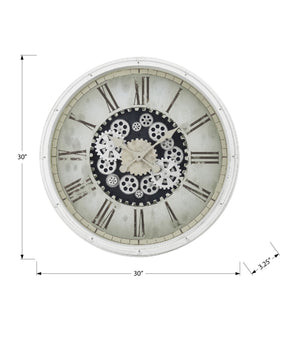 English Elm Clocks, 30" Oversized Round Wall Clock With Exposed Gear Mechanism - Modern Vintage Design In White B2710P287137