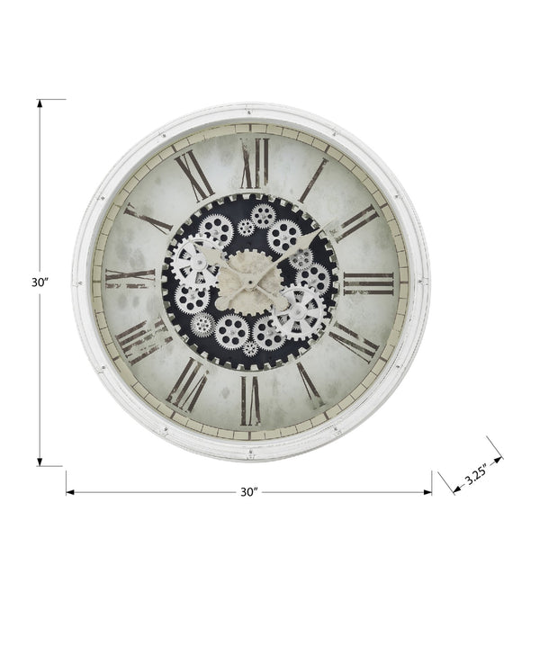 English Elm Clocks, 30" Oversized Round Wall Clock With Exposed Gear Mechanism - Modern Vintage Design In White B2710P287137