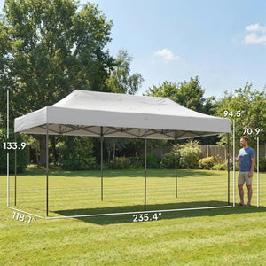 English Elm Portable 10x20 Ft Steel Frame Pop up Canopy with Upf50 Oxford Fabric for Events White T3971P466702