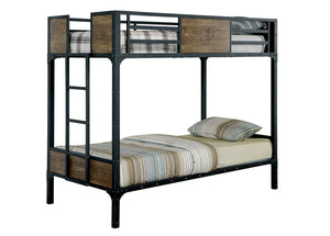 English Elm Black Twin Bunk Bed with Built-In Desk and Shelves, Heavy-Duty Metal Frame, Safe Guard Rails Black 76 L x 44 W x 6 H B2741P353068