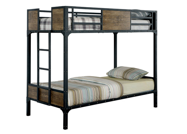 English Elm Black Twin Bunk Bed with Built-In Desk and Shelves, Heavy-Duty Metal Frame, Safe Guard Rails Black 76 L x 44 W x 6 H B2741P353068