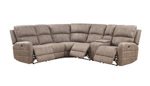 English Elm Olwen Mocha Nubuck Power Sectional Sofa with USB Ports, Reversible Console, Cup Holders, Storage B2726S00120