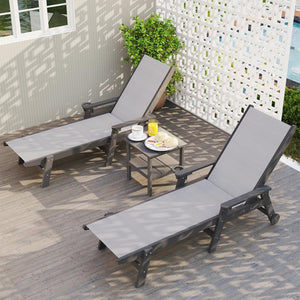 English Elm Lounge Outdoor Hdpe Reclining Chaise with Teslin Fabric Seat Wheels and Cup Holder Grey W1859P494836