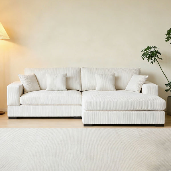 English Elm Mid Century Modern 3 Seater Sectional Sofa with Reversible Chaise and Accent Pillows Beige W876S00349
