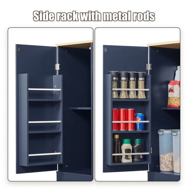 English Elm 53'' Kitchen Storage Islands with Drawers and Trash Can Storage, Modern Farmhouse Design, 53.2"W x 20.9"D x 38.0"H Navy Blue W1820P281266