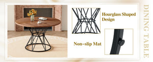 English Elm Table and Chair Set Walnut Round Dining for Four with Sculptural Metal Base W1151S04845