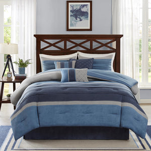 English Elm 7 Collins Microsuede Comforter Set Queen with Pleated Pieced Design, Quilted Decorative Pillows, Cozy Layers Navy 23.62 L x 19.68 W x 14.96 H B03596800