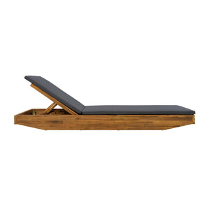 English Elm Boat-shape Acacia Wood Outdoor Chaise Lounge Slatted Teak Finish Poolside Recliner Dark Grey,Teak N770P380117T_N770P253018G