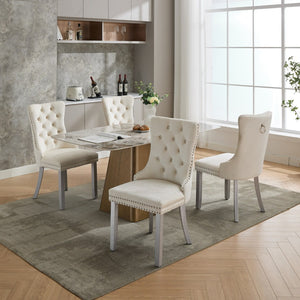 English Elm A&a Furniture Nikki Velvet Wingback Dining Chairs Tufted Nailhead Set of Two W1143P179489