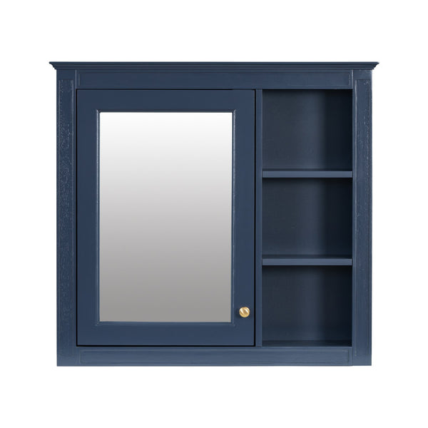 English Elm 30'' Modern Bathroom Vanity with Integrated Mirror Cabinet, Ceramic Sink, 3 Drawers & Ample Storage Blue SW000126AAC-1