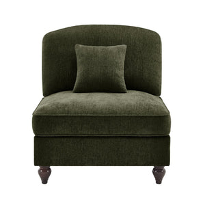 English Elm Armless Chenille Sofa Sculptural Spindle Legs Silver Thread Upholstery Living Room Green W3041P332637
