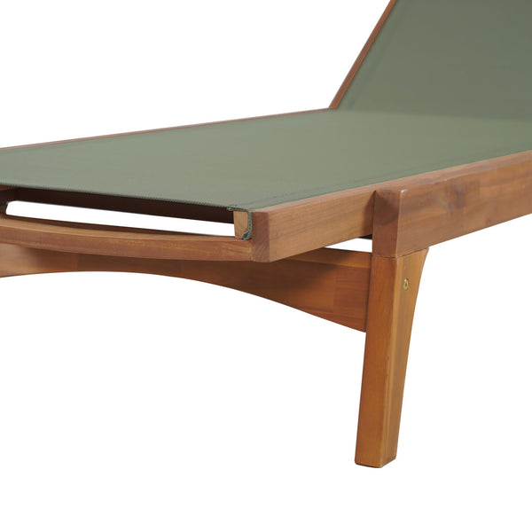 English Elm Christopher Knight Home® - OUTDOOR Chaise Lounge with Acacia Wood Frame and Breathable Mesh Seating for Durable Outdoor Comfort Green,Natural 63.5 L x 31.25 W x 6 H N776P286344G