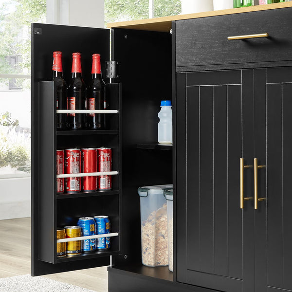 English Elm 53 Inch Large Kitchen Island With Hidden Trash Storage & Adjustable Shelves, Black & Oak Finish W1820P199483