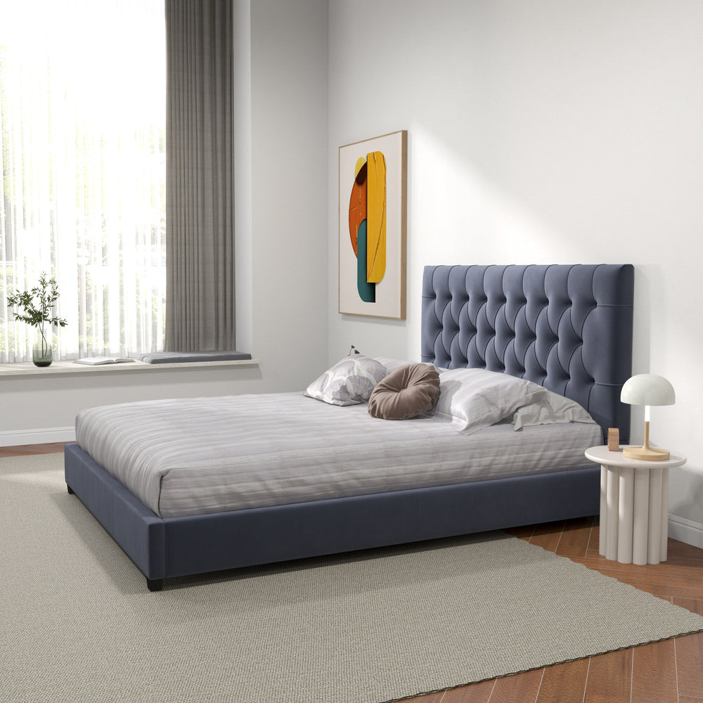 English Elm Ashcroft Furniture - Donald Mid Century Modern Grey Velvet Queen Platform Bed With Tall Tufted Headboard For Luxury Sleep B183S00062