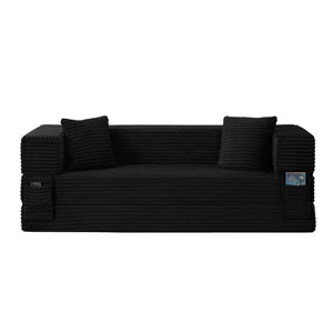 English Elm Modern Cord Fabric Convertible Sofa Sleeper Low Profile Square Frame for Apartments Black W3396P439851