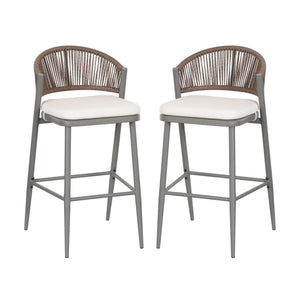 English Elm Christopher Knight Home® - Outdoor 30.25" Height Barstools Set Of 2 - Stylish Metal Frame With Scallop Backrest & Cushions N772P245120G
