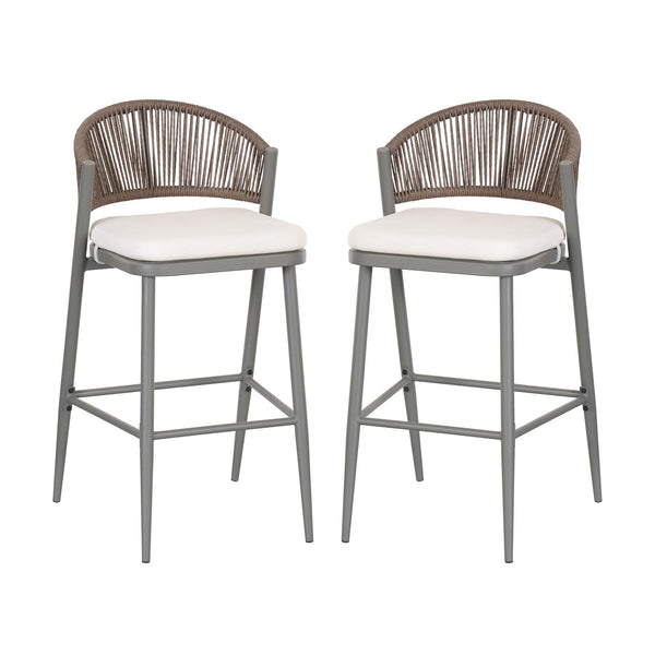 English Elm Christopher Knight Home® - Outdoor 30.25" Height Barstools Set Of 2 - Stylish Metal Frame With Scallop Backrest & Cushions N772P245120G
