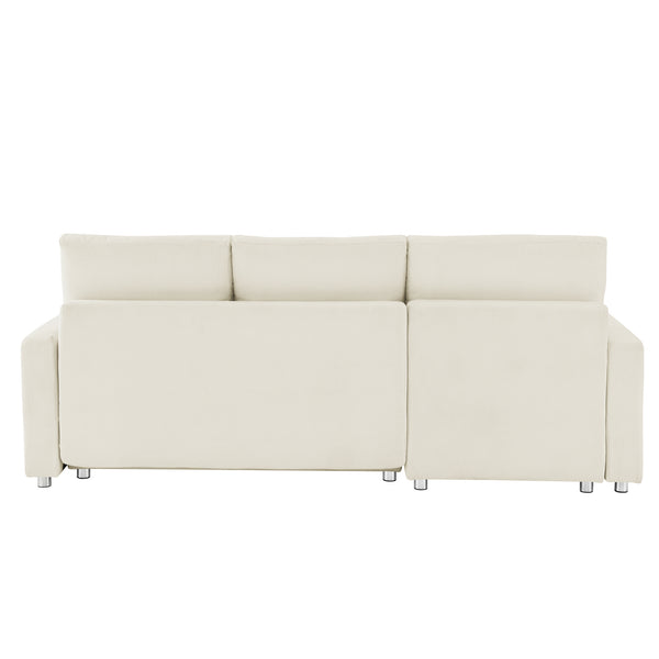English Elm L L Shaped Convertible Sleeper Sofa Bed with Reversible Chaise, Pull-Out Bed, Hidden Storage Covers Beige W1117S00113