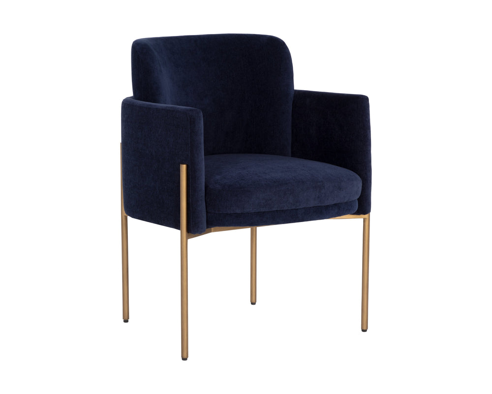 Sunpan Richie Dining Armchair - Modern Comfort with Stylish Design and Durable Iron Legs for Elegant Dining Antique Brass / Danny Navy