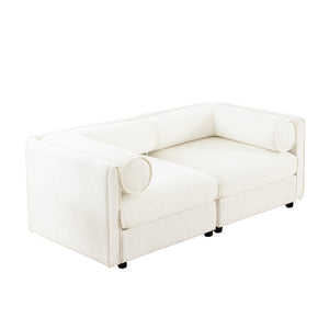 English Elm Stylish White Chenille 2-Seater Sofa With Hidden Storage, Ergonomic Design For Small Spaces W714S01034-GIGA